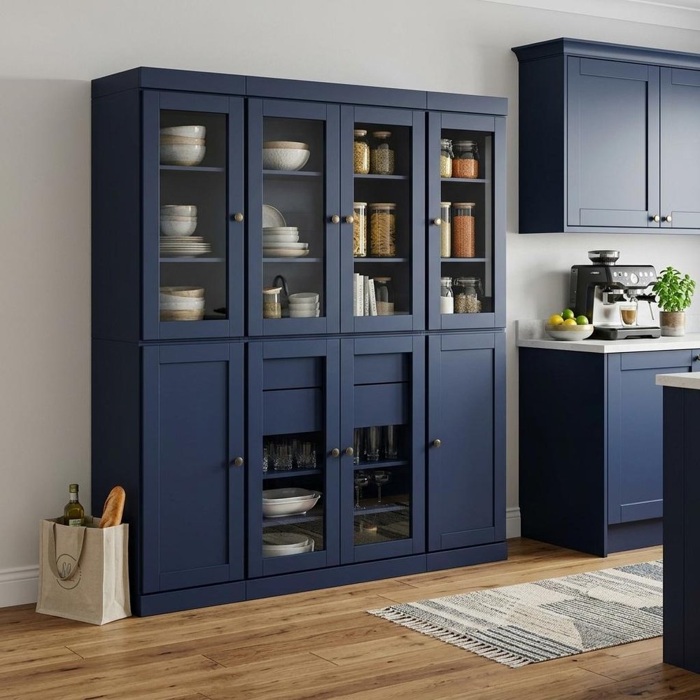 72" French Blue Solid Wood 8 Two Drawer Pantry Or Storage Closet