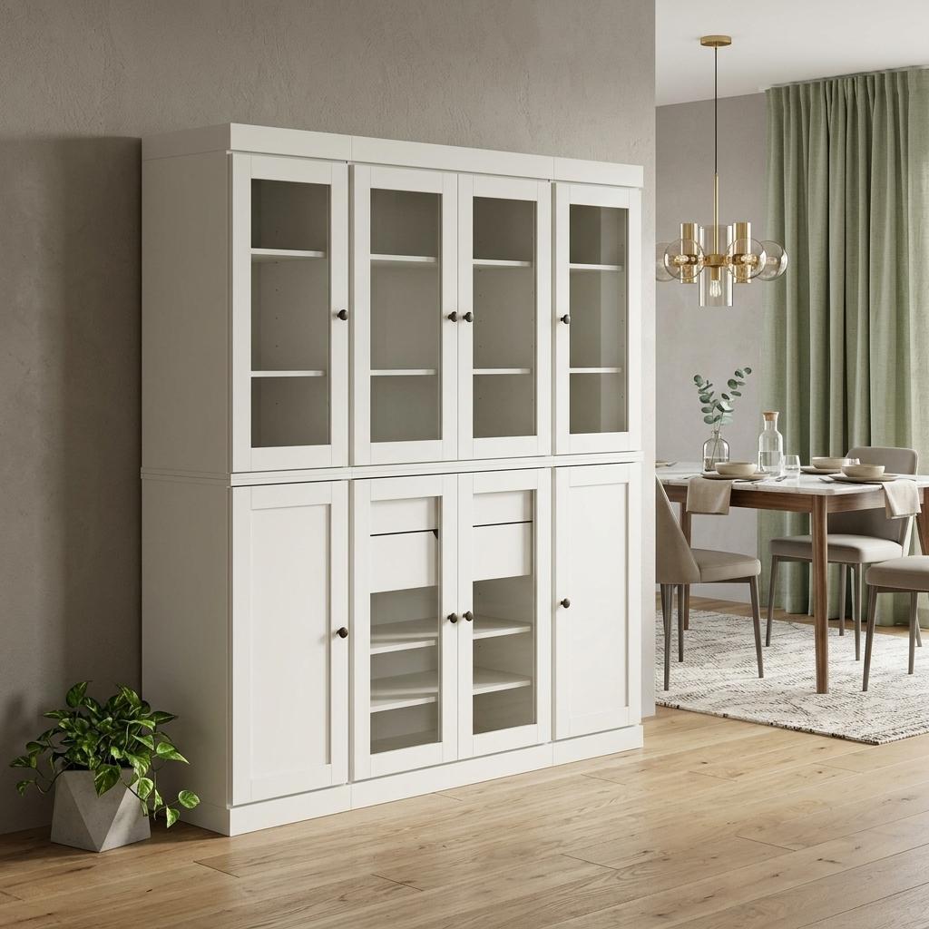 72" Off White Solid Wood 8 Two Drawer Pantry Or Storage Closet