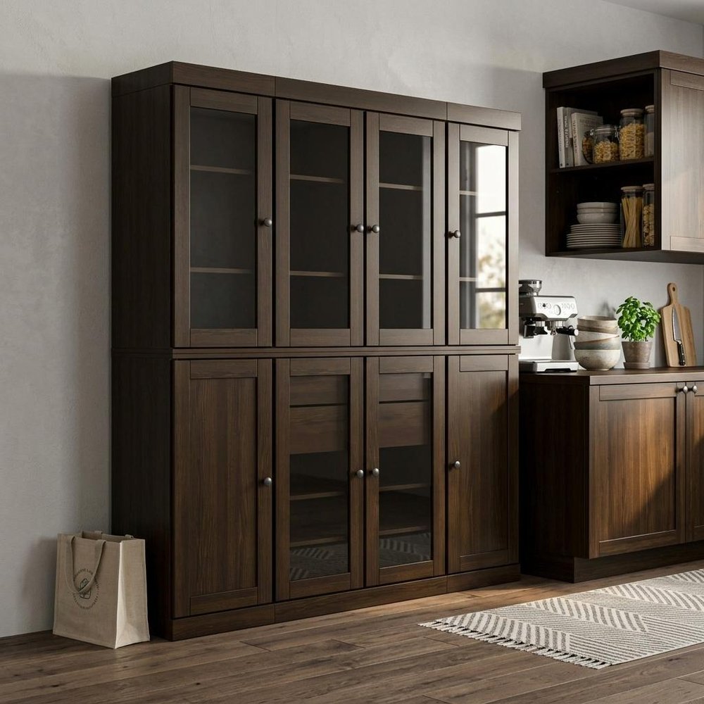 72" Espresso Solid Wood 8 Two Drawer Pantry Or Storage Closet