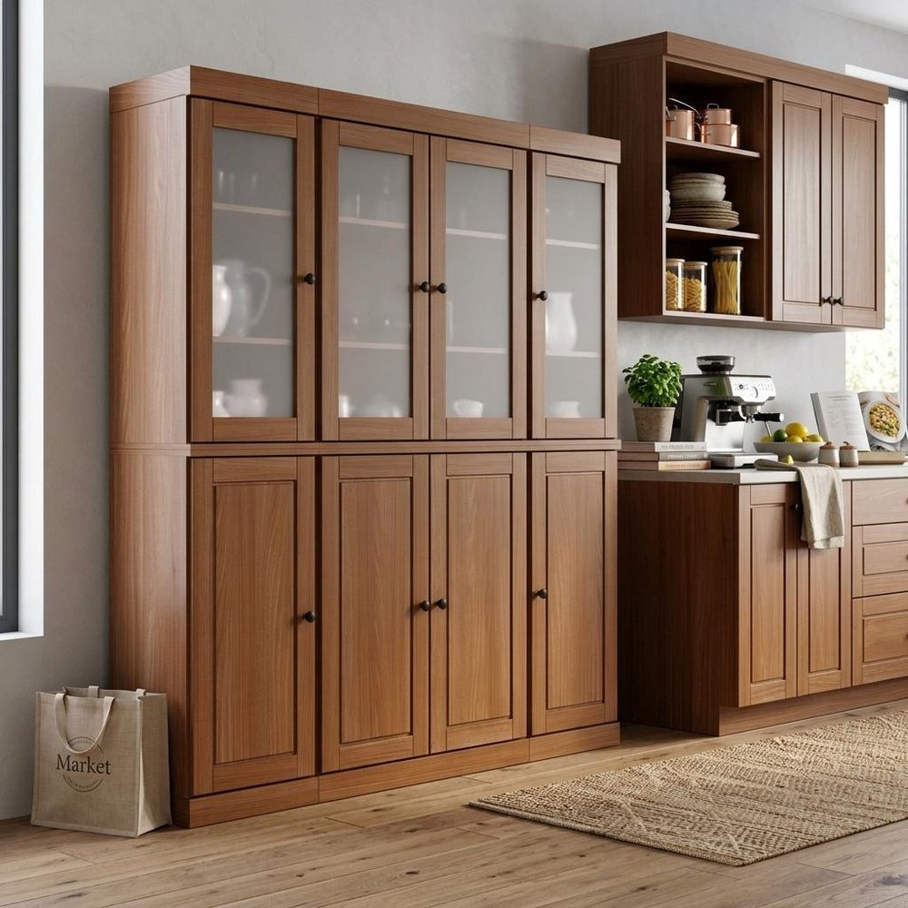72" Coffee Solid Wood 8 Two Drawer Pantry Or Storage Closet