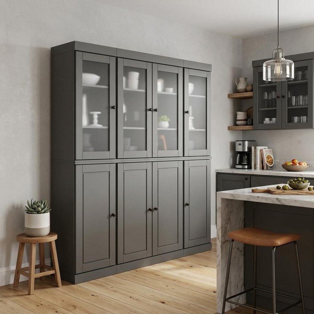 72" Gray Solid Wood 8 Two Drawer Pantry Or Storage Closet