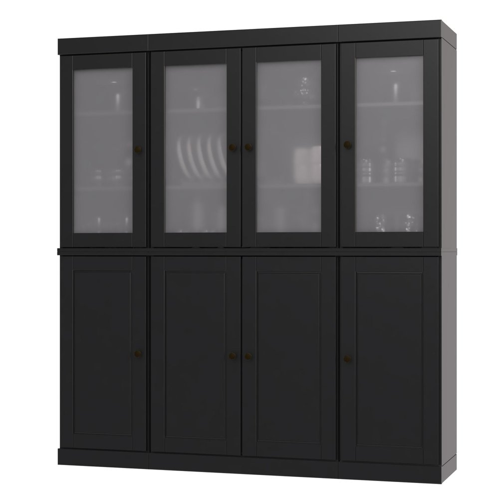 72" Black Solid Wood 8 Two Drawer Pantry Or Storage Closet