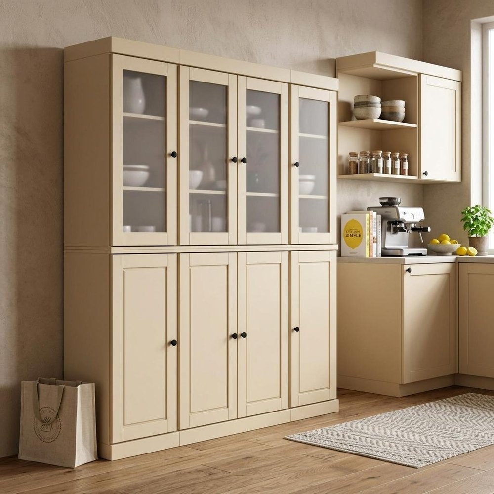 72" Yellow Solid Wood 8 Two Drawer Pantry Or Storage Closet