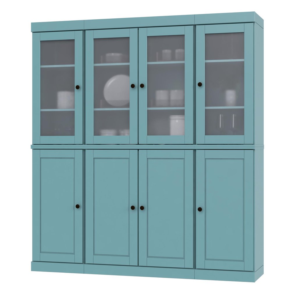 72" Aqua Solid Wood 8 Two Drawer Pantry Or Storage Closet
