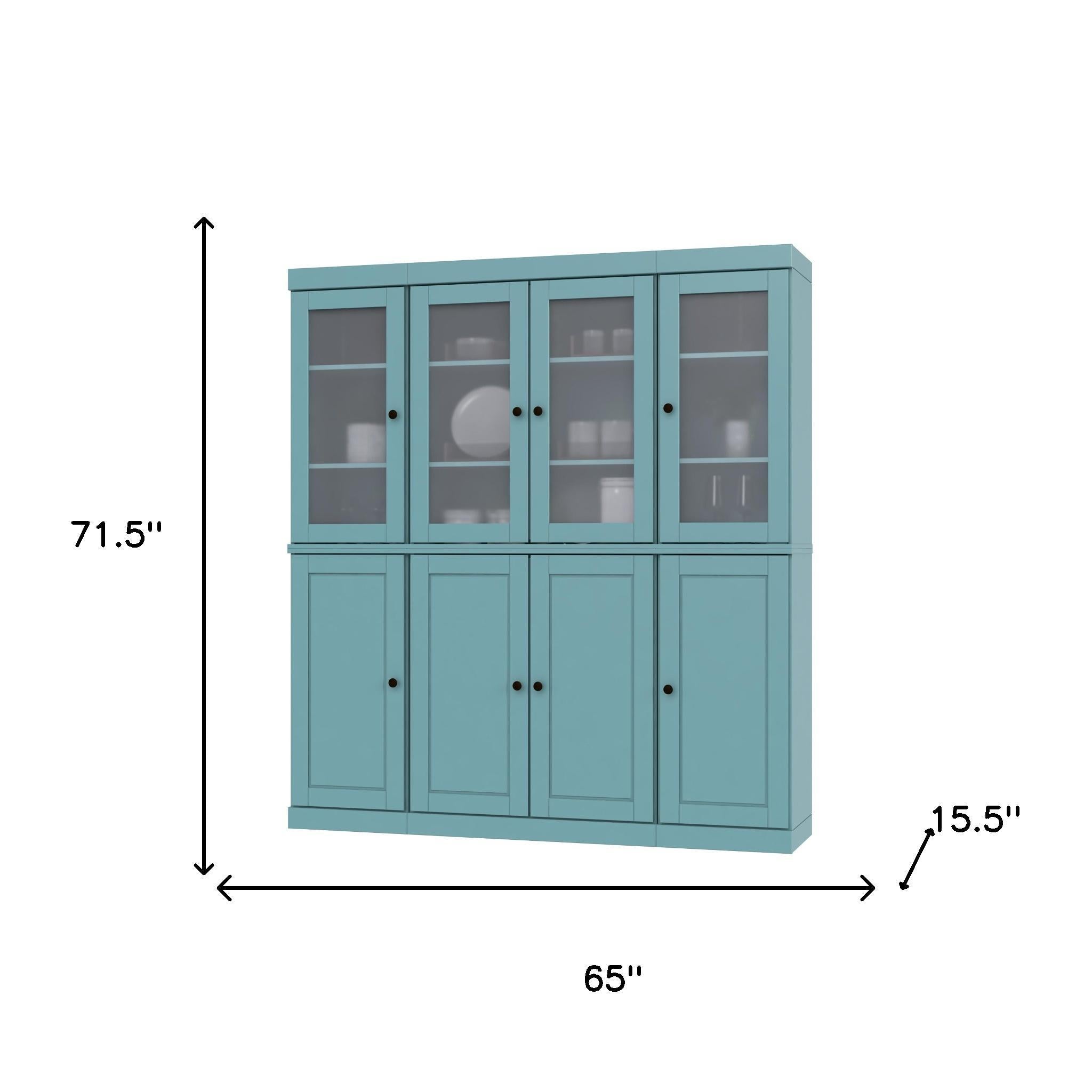72" Aqua Solid Wood 8 Two Drawer Pantry Or Storage Closet