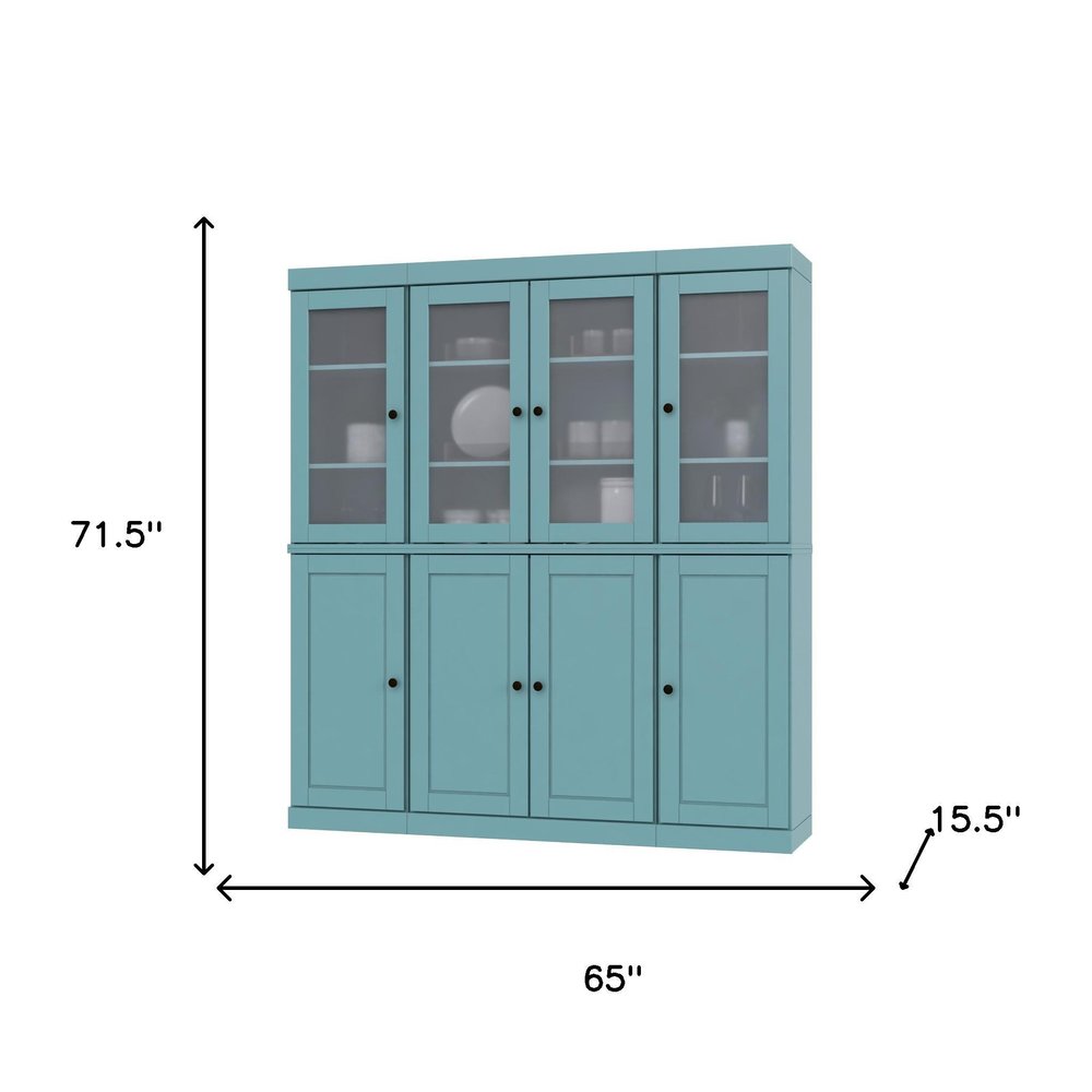 72" Aqua Solid Wood 8 Two Drawer Pantry Or Storage Closet