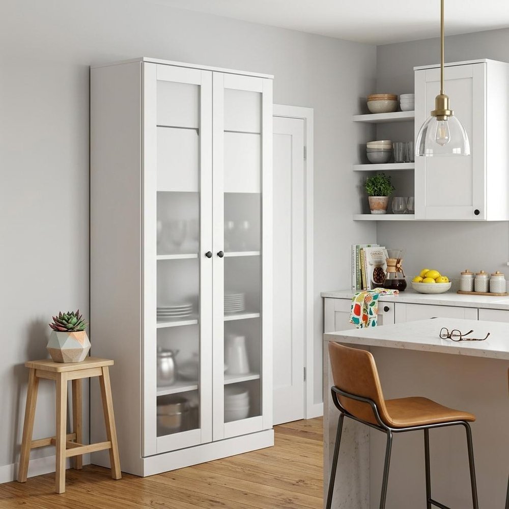 72" White Solid Wood 8 Two Drawer Pantry Or Storage Closet