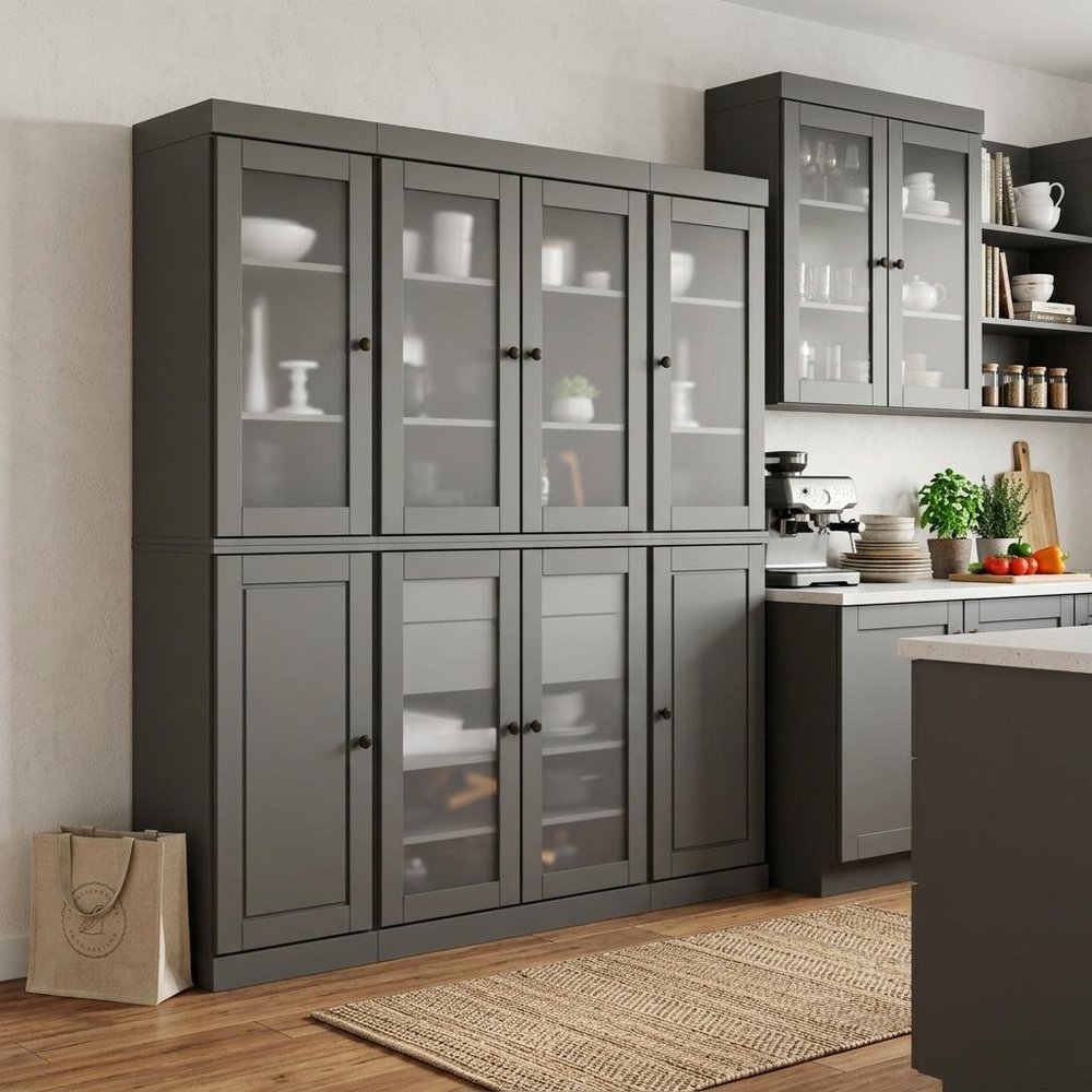 72" Gray Solid Wood 8 Two Drawer Pantry Or Storage Closet