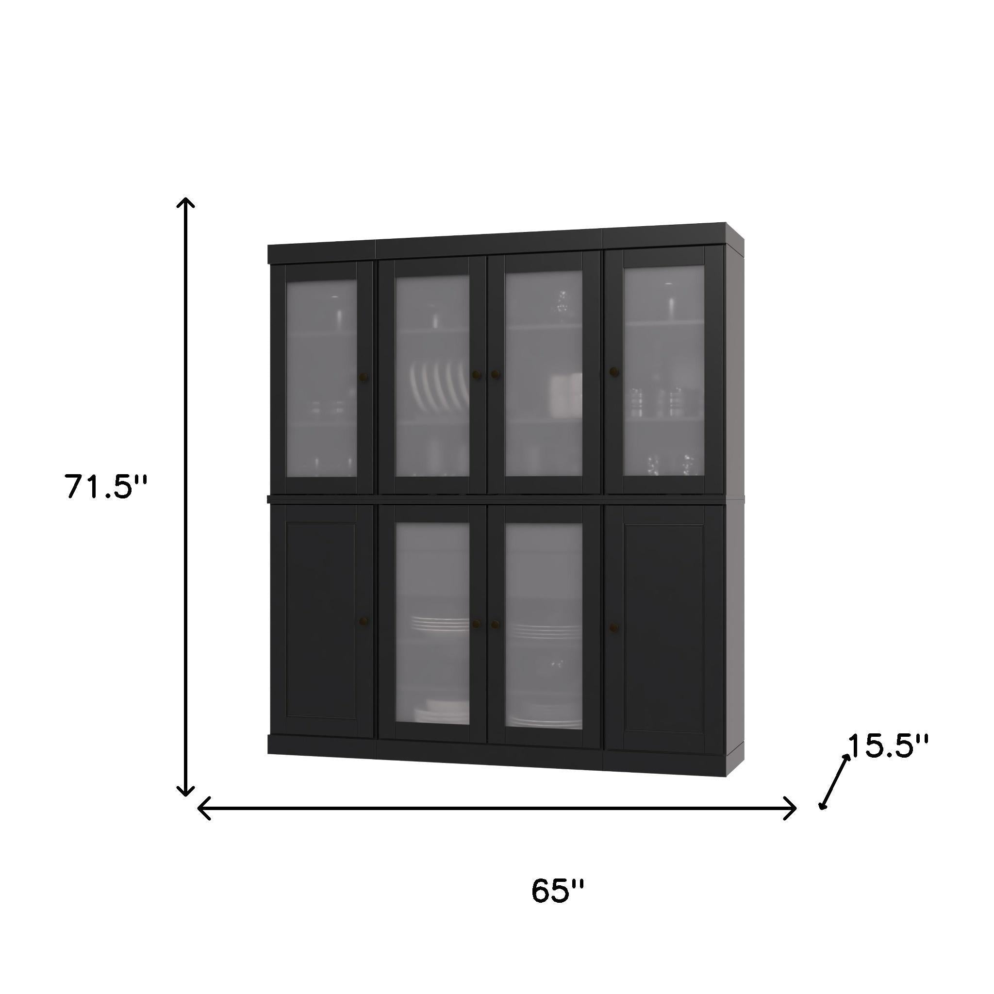 72" Black Solid Wood 8 Two Drawer Pantry Or Storage Closet