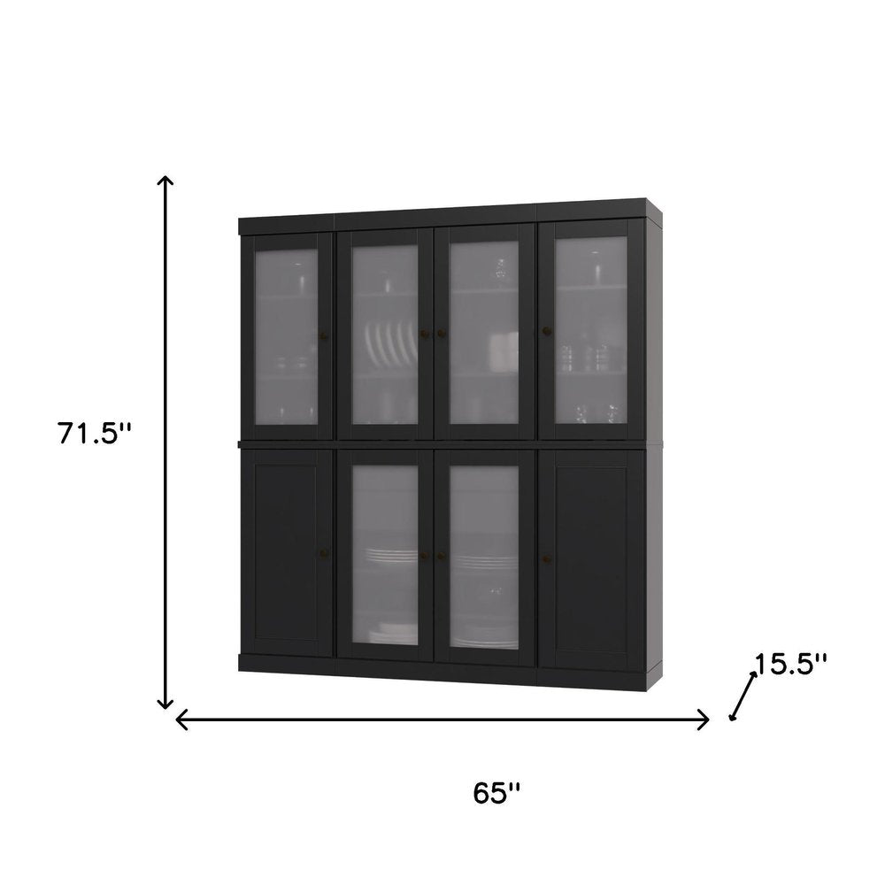 72" Black Solid Wood 8 Two Drawer Pantry Or Storage Closet