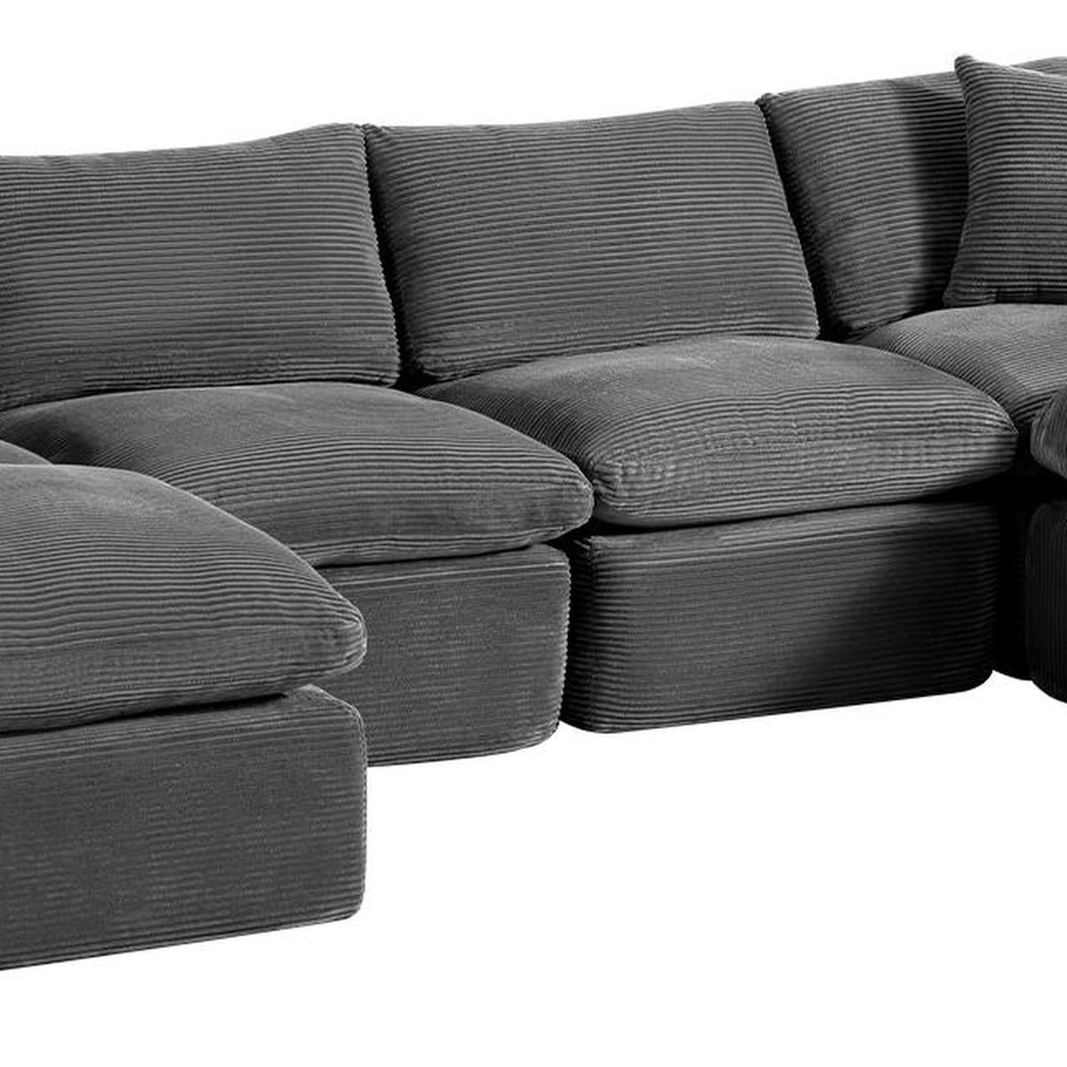 140" Dark Gray Corduroy Modular Sofa With Ottoman And Toss Pillows