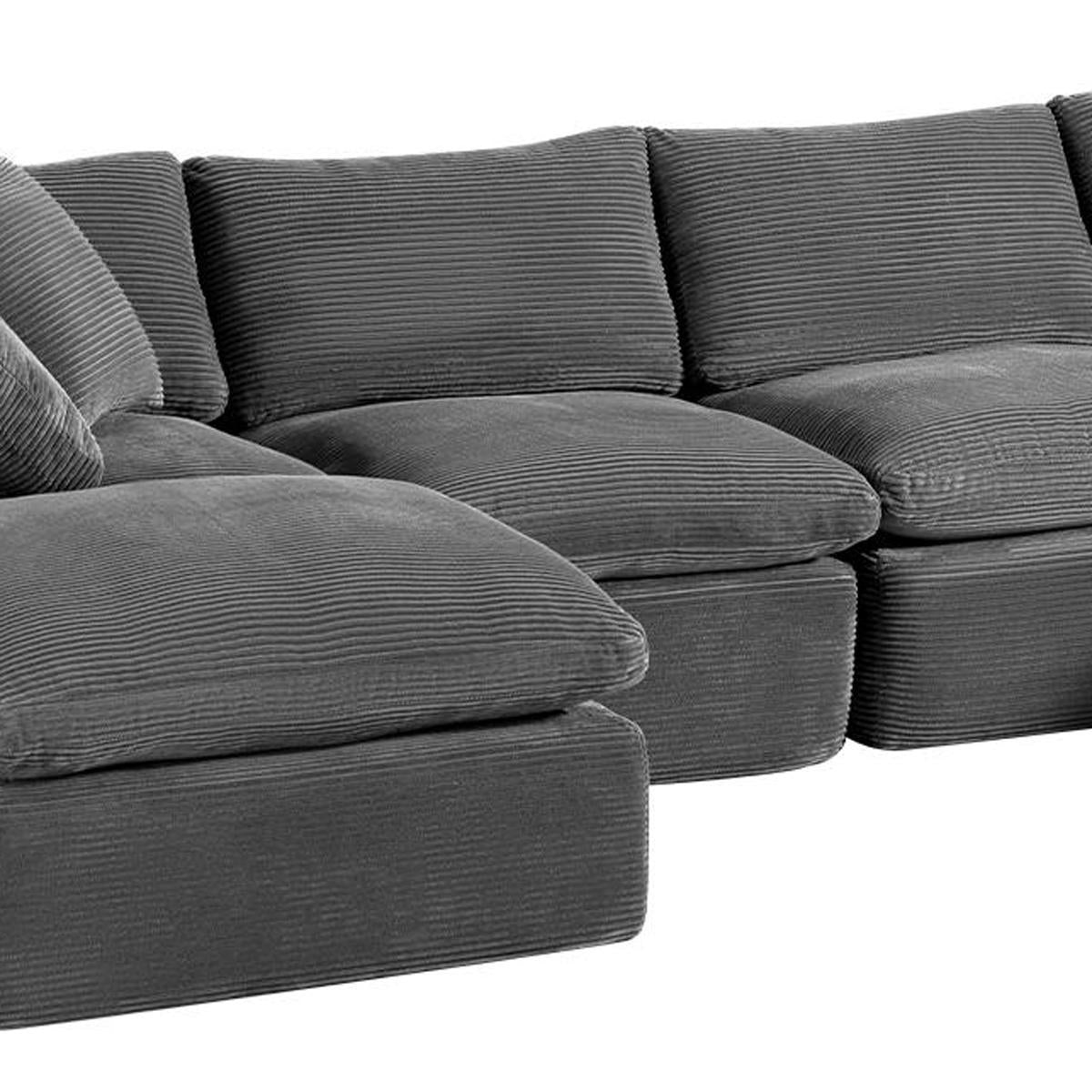 140" Dark Gray Corduroy Modular Sofa With Ottoman And Toss Pillows