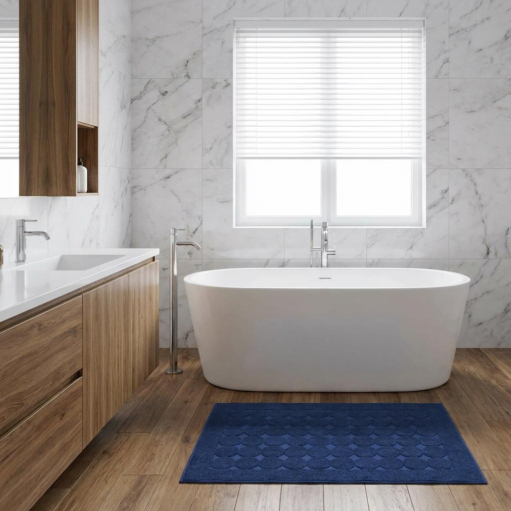 24" X 35" Navy Blue Tone on Tone Polka Dot Turkish Cotton Bath Rug