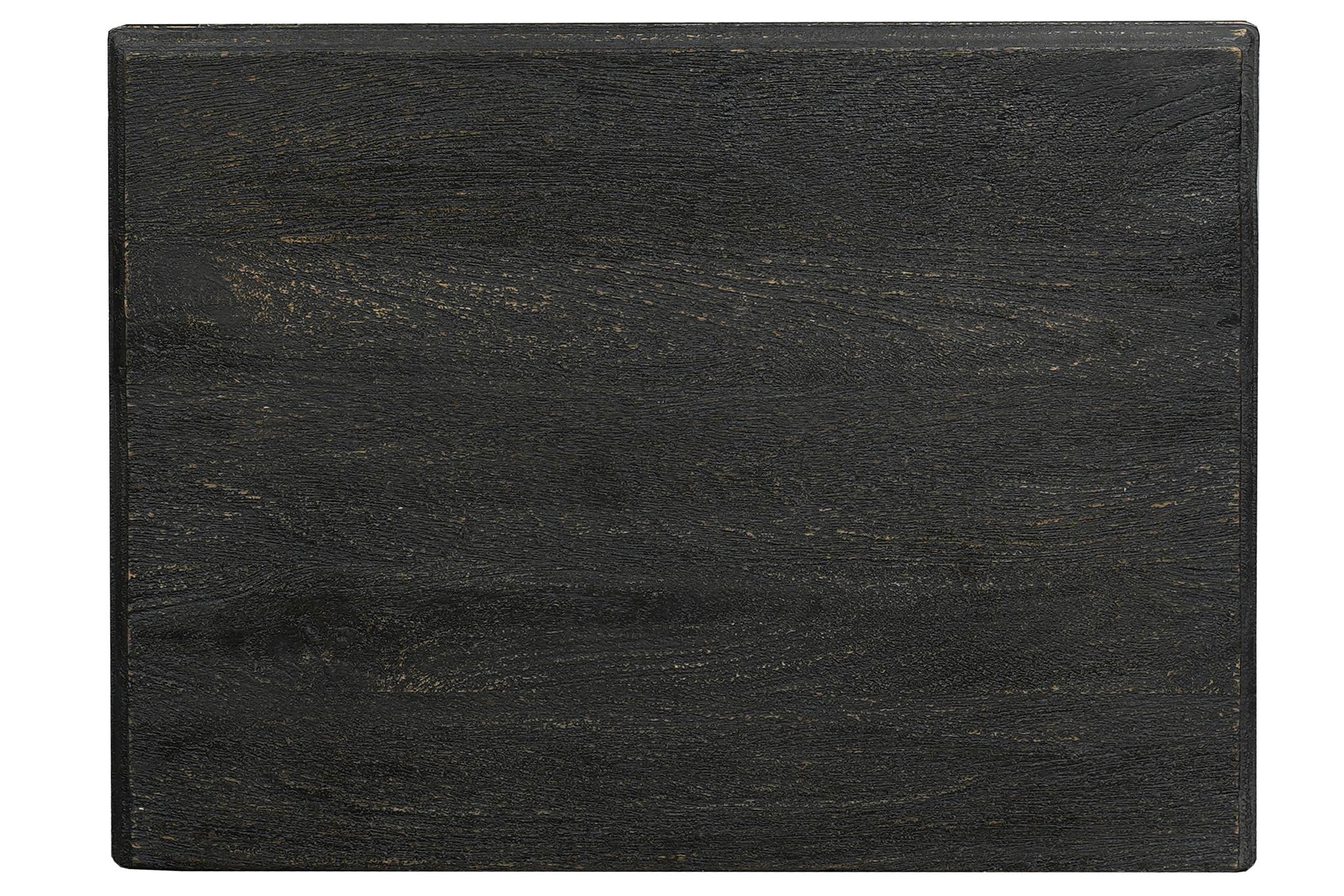 27" Black Solid Wood Square Distressed Carved Floral Two Drawer Nightstand