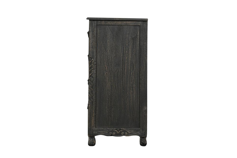 57" Black Carved Floral Solid Wood Nine Drawer Dresser