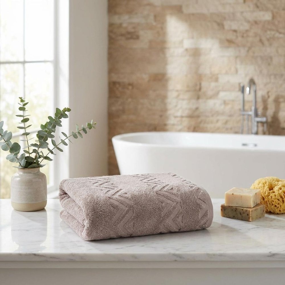 White Jacquard Turkish Cotton 40" X 70" Chevron Bath Sheet