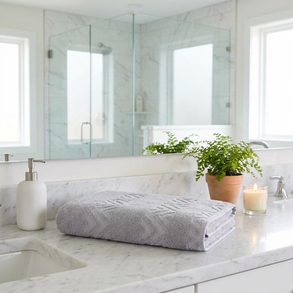 White Jacquard Turkish Cotton 40" X 70" Chevron Bath Sheet