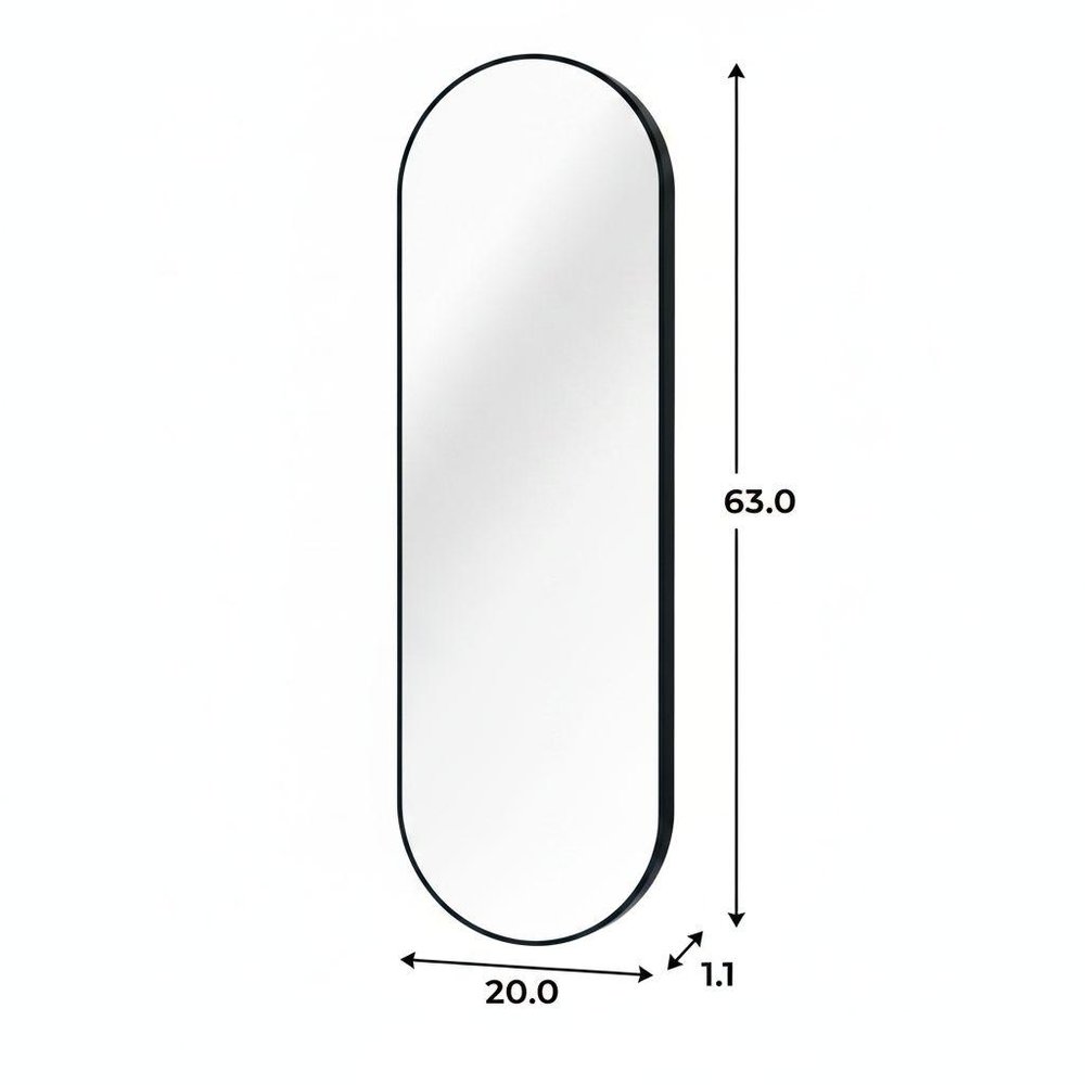 63" Black Aluminum Oval Framed Full Length Hanging Mirror