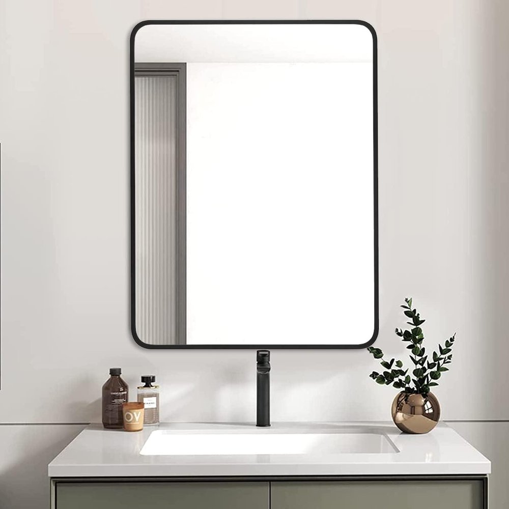 32" Black Aluminum Framed Bathroom Vanity Mirror