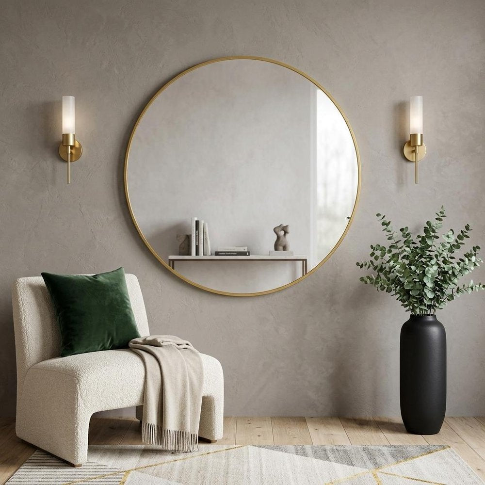 24" Gold Aluminum Round Framed Bathroom Vanity Mirror