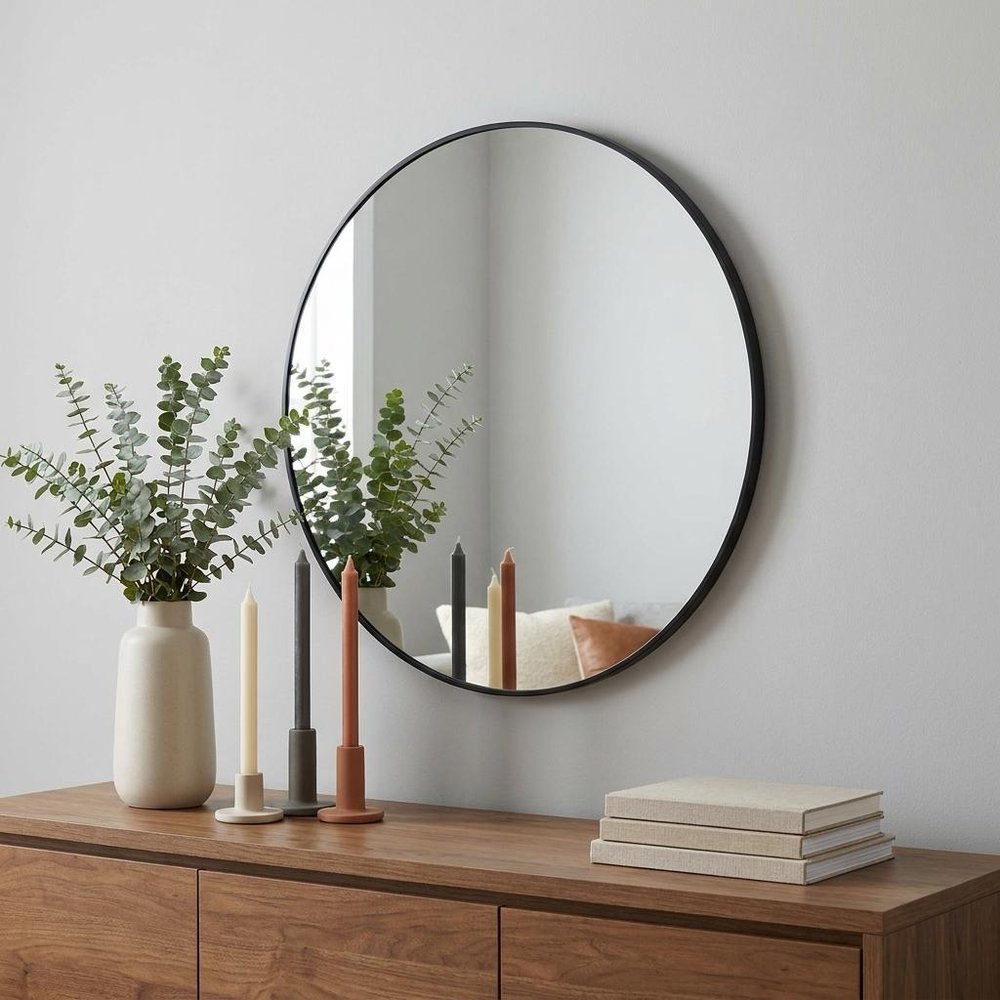 30" Black Aluminum Round Framed Bathroom Vanity Mirror