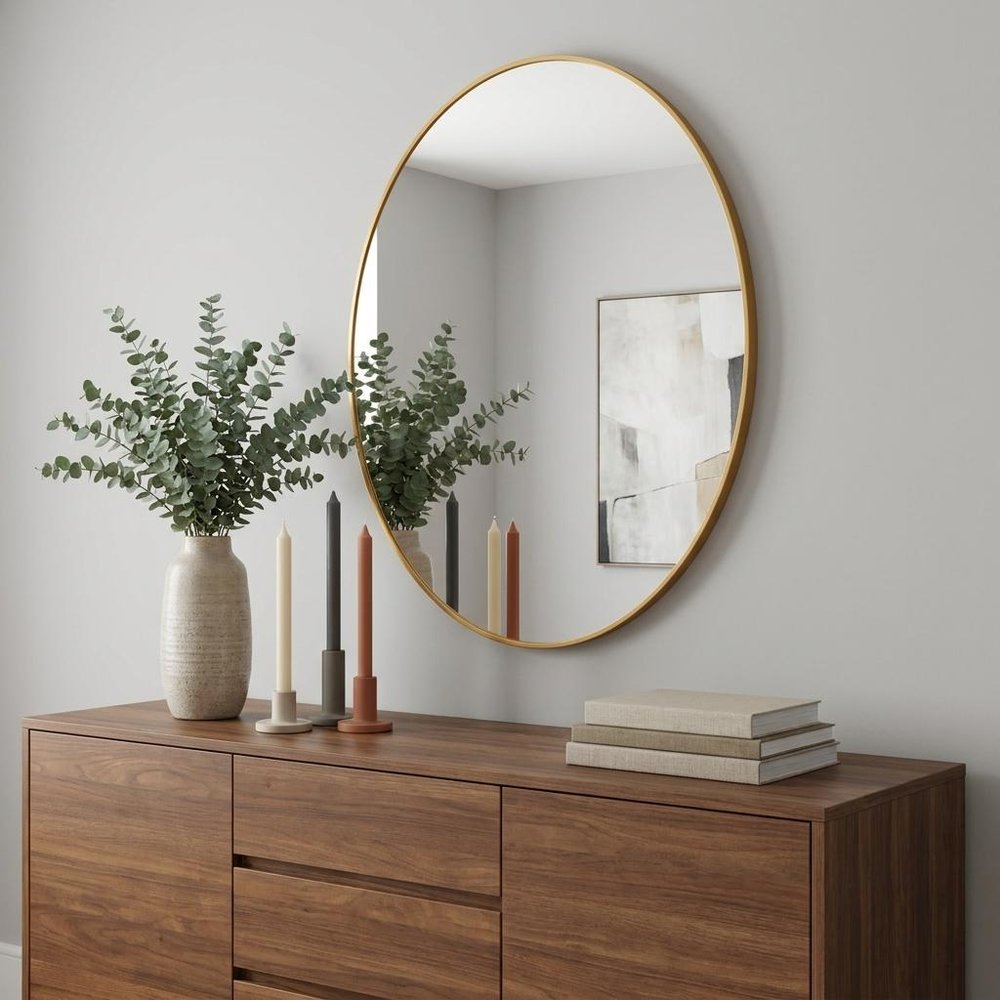 36" Gold Aluminum Round Framed Bathroom Vanity Mirror