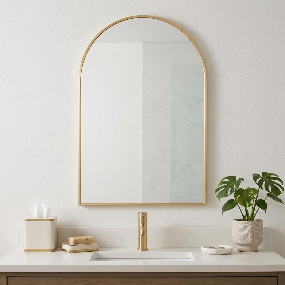 30" Black Aluminum Arch Framed Bathroom Vanity Mirror
