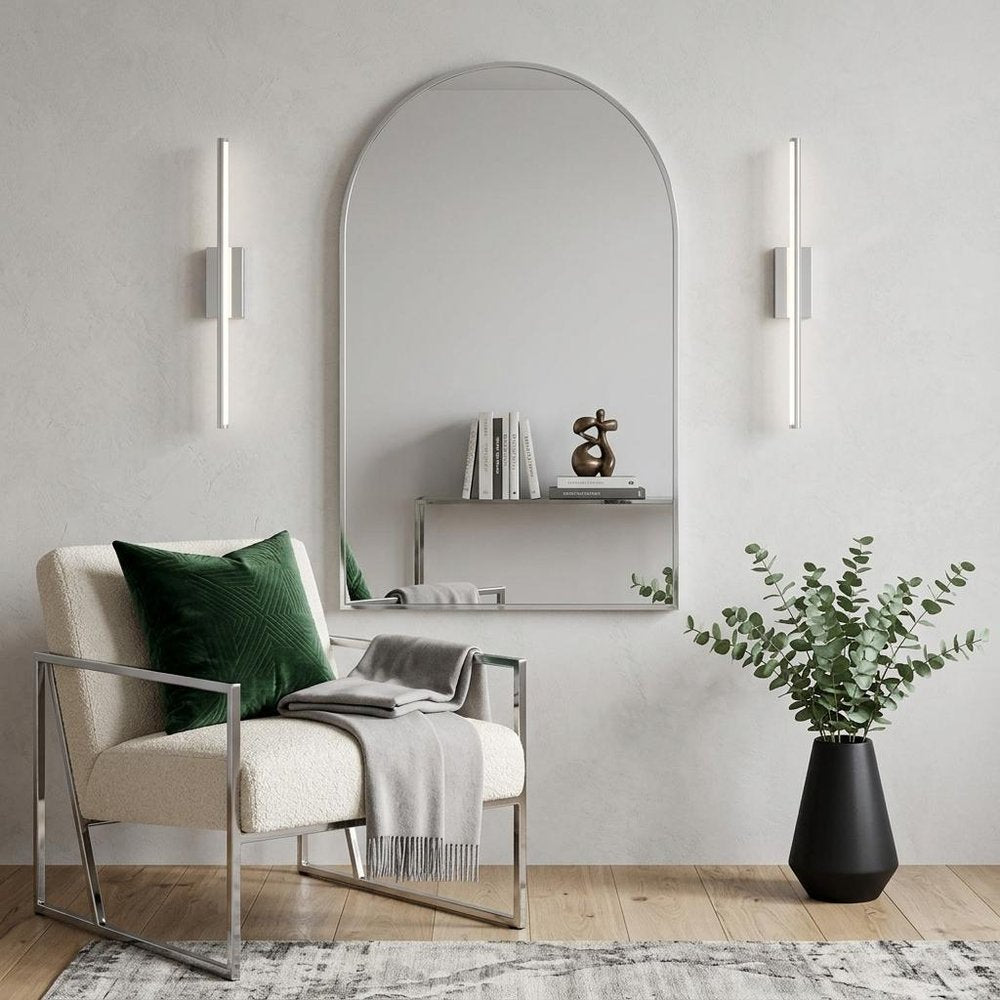 30" Black Aluminum Arch Framed Bathroom Vanity Mirror