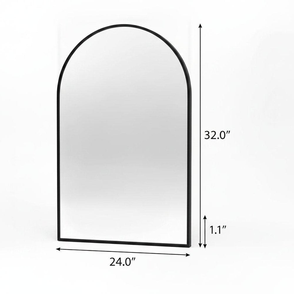 32" Black Aluminum Arch Framed Bathroom Vanity Mirror
