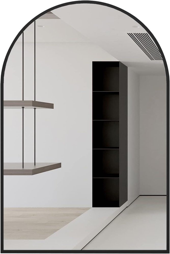 32" Black Aluminum Arch Framed Bathroom Vanity Mirror