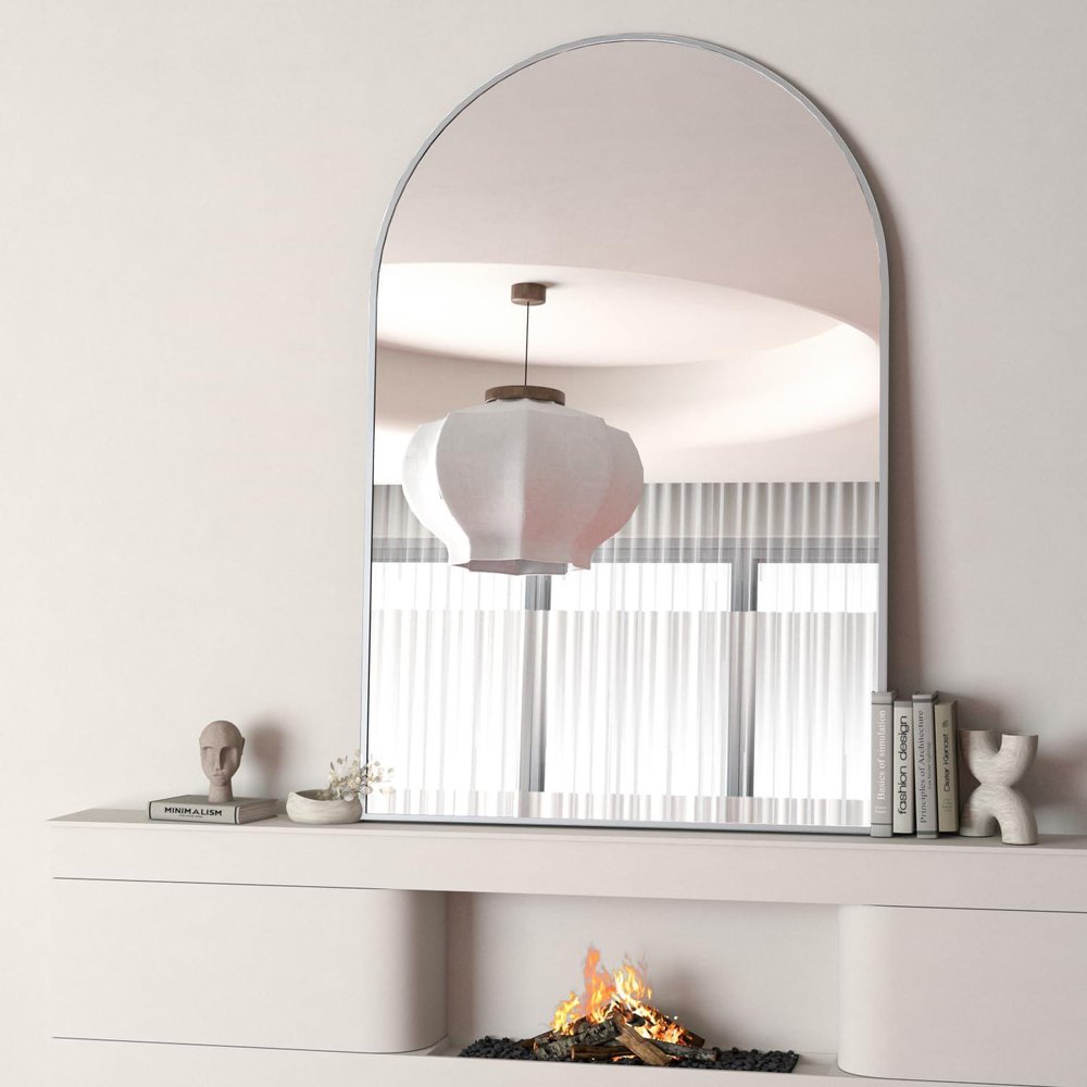 32" Black Aluminum Arch Framed Bathroom Vanity Mirror