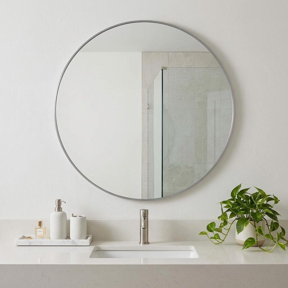 42" Silver Aluminum Round Framed Bathroom Vanity Mirror