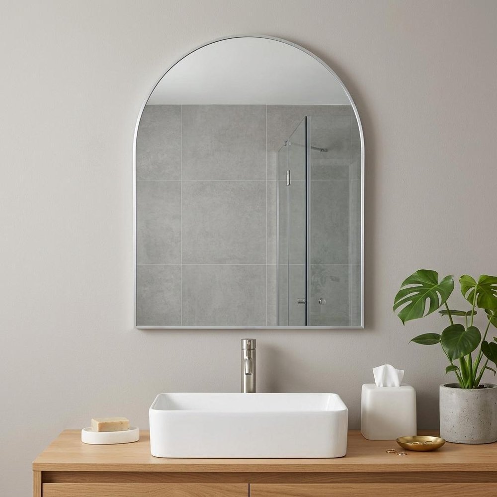 40" Black Aluminum Arch Framed Bathroom Vanity Mirror