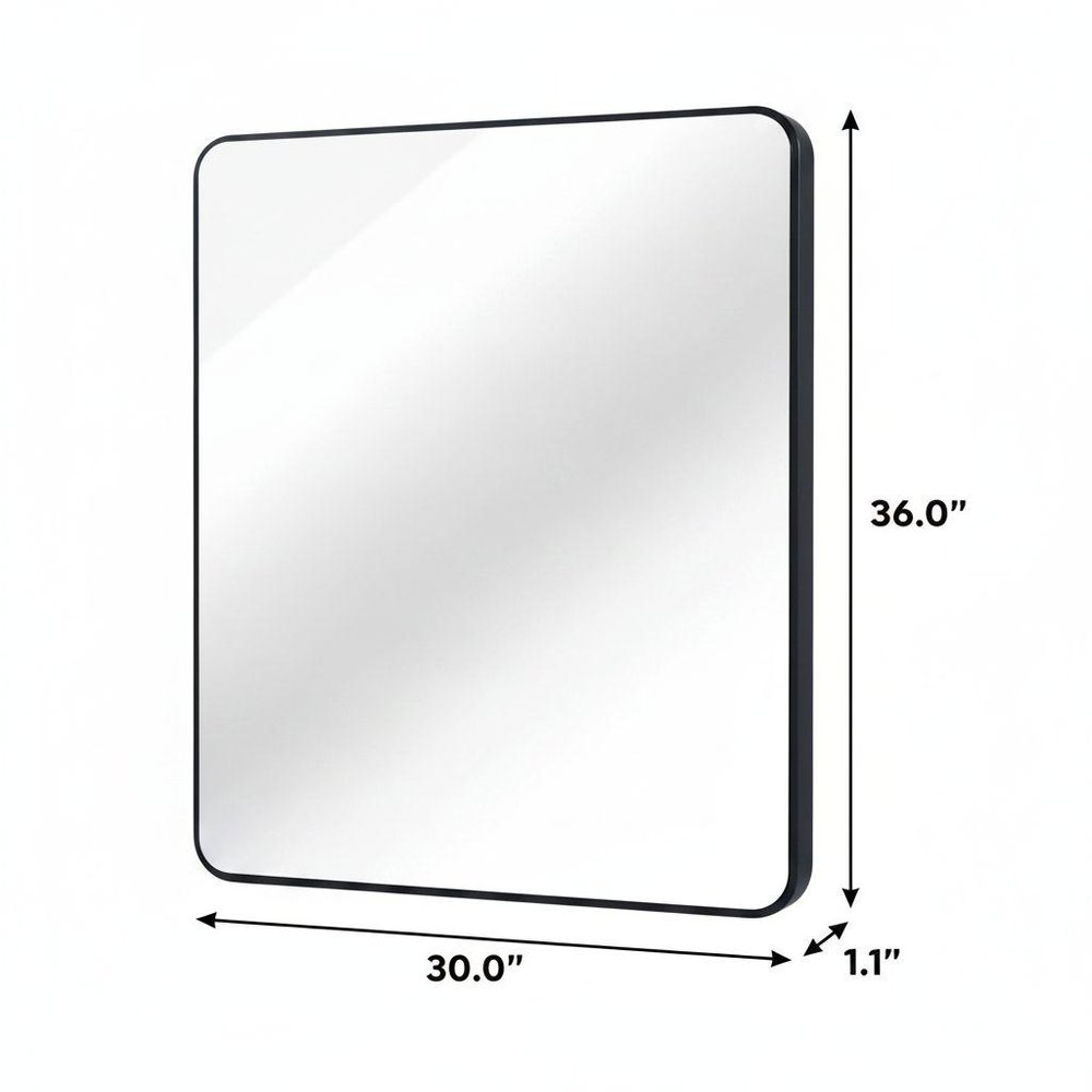 36" Black Aluminum Framed Bathroom Vanity Mirror