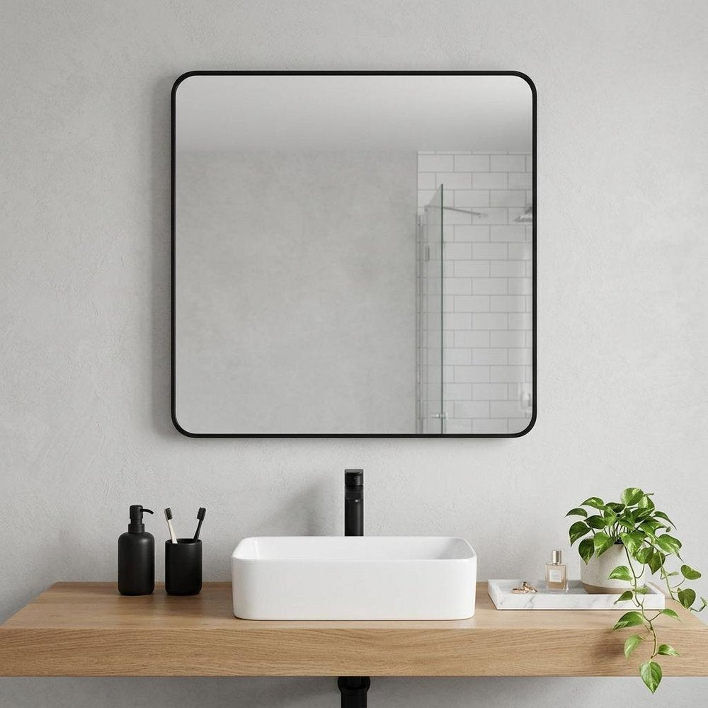 36" Black Aluminum Square Framed Bathroom Vanity Mirror