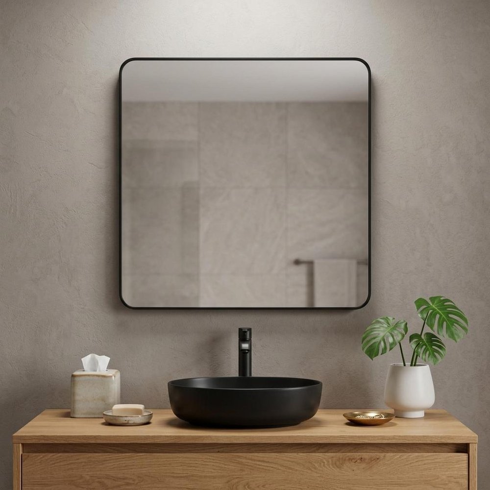 30" Black Aluminum Square Framed Bathroom Vanity Mirror