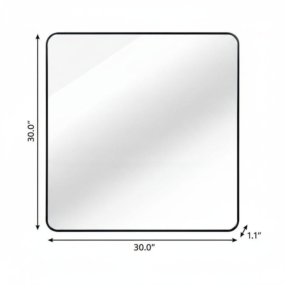30" Black Aluminum Square Framed Bathroom Vanity Mirror