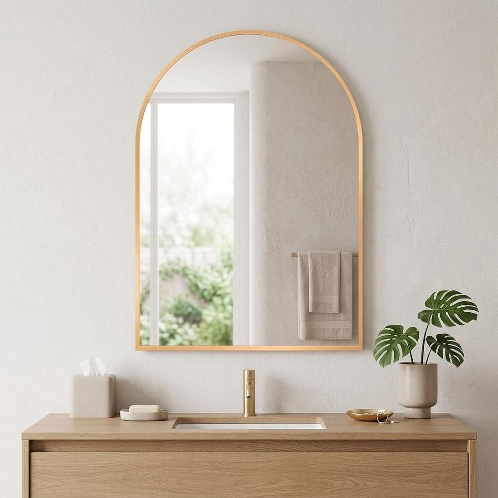 32" Black Aluminum Arch Framed Bathroom Vanity Mirror