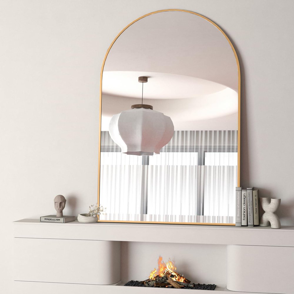 32" Black Aluminum Arch Framed Bathroom Vanity Mirror