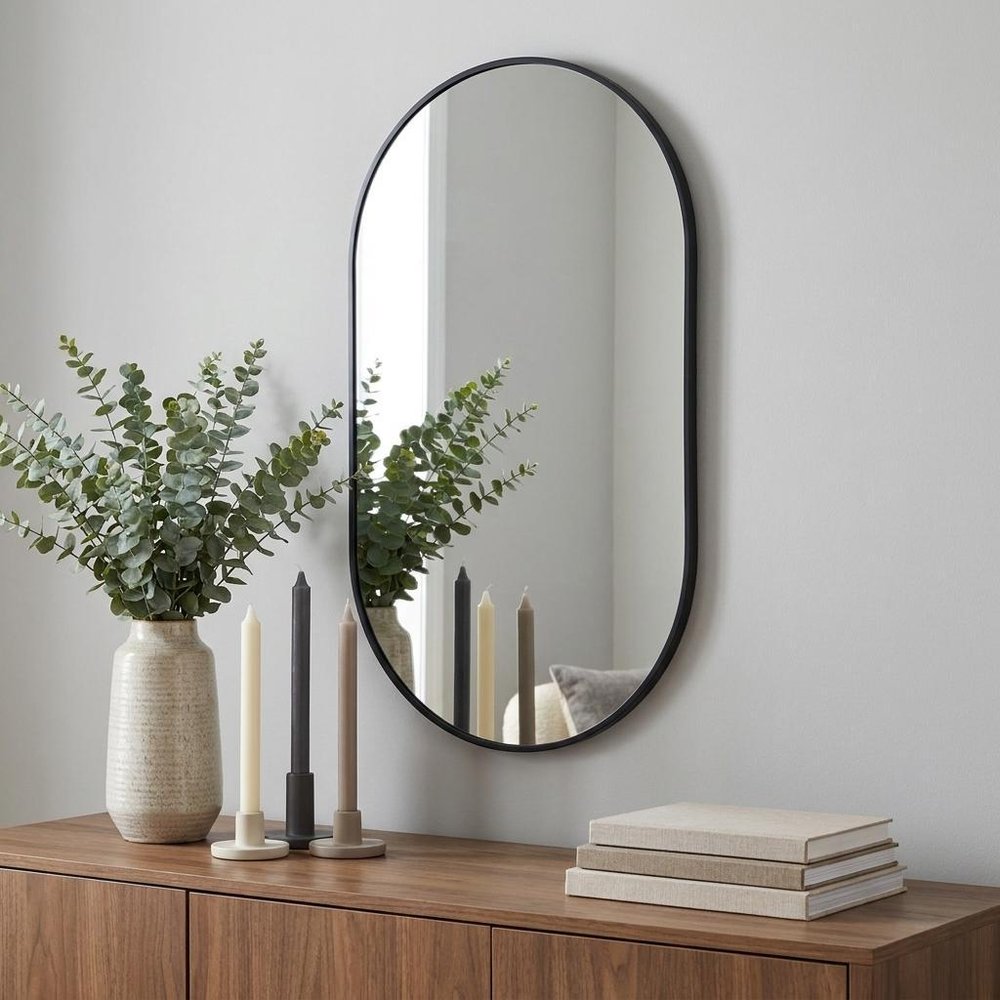 28" Black Aluminum Oval Framed Accent Mirror