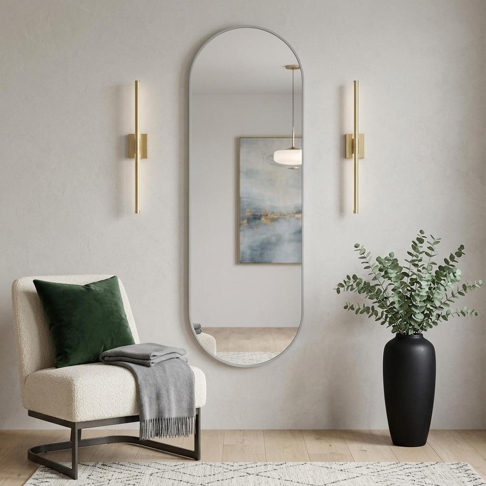 63" Black Aluminum Oval Framed Full Length Hanging Mirror