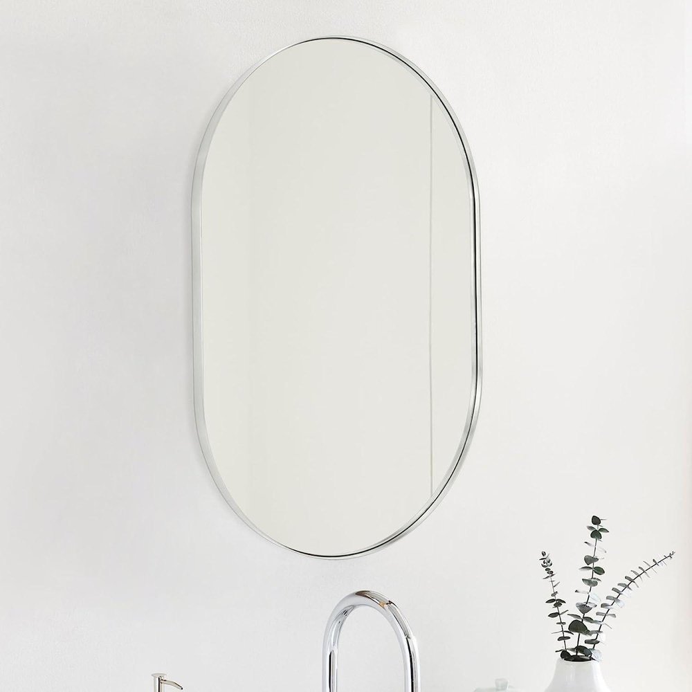 33" Black Aluminum Oval Framed Accent Mirror