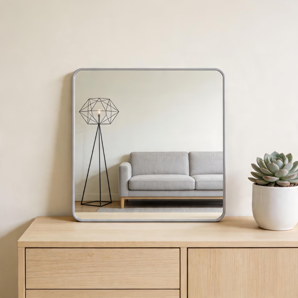 36" Black Aluminum Square Framed Bathroom Vanity Mirror