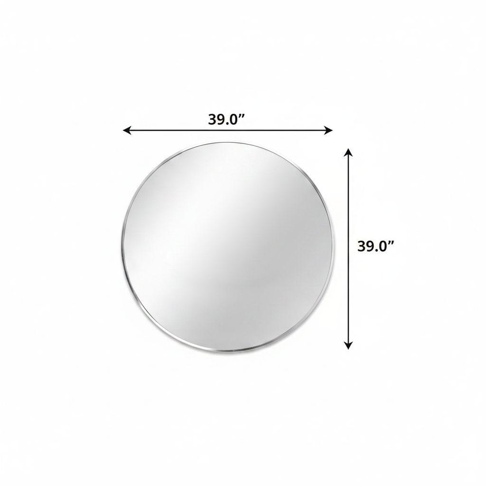 39" Silver Aluminum Round Framed Bathroom Vanity Mirror