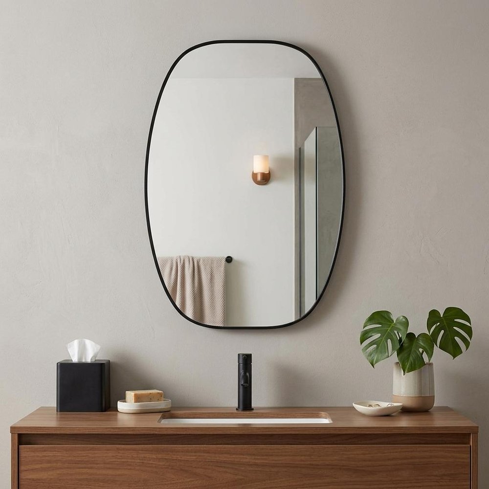 36" Black Aluminum Oval Framed Bathroom Vanity Mirror