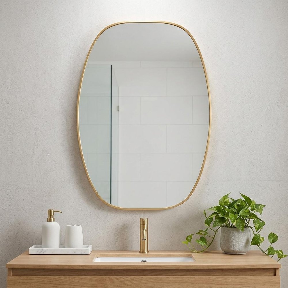36" Black Aluminum Oval Framed Bathroom Vanity Mirror