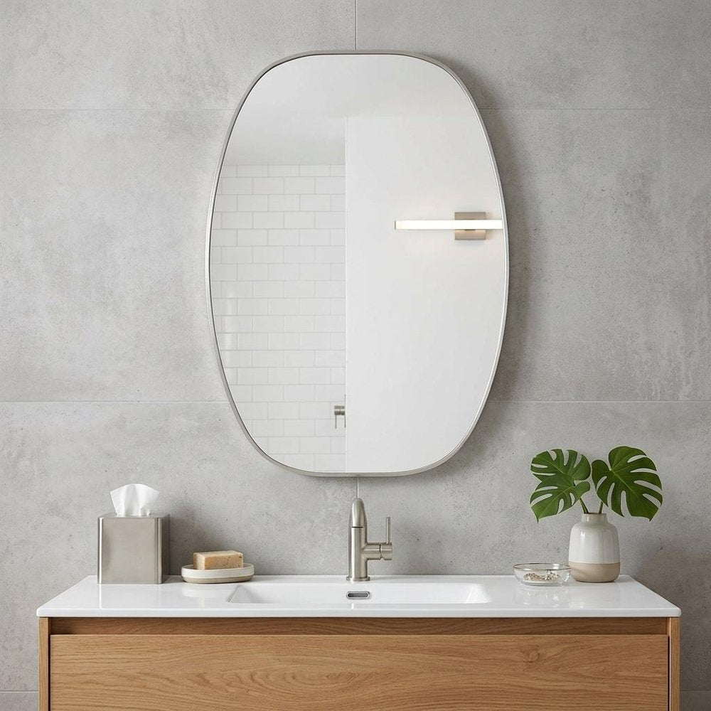 36" Black Aluminum Oval Framed Bathroom Vanity Mirror