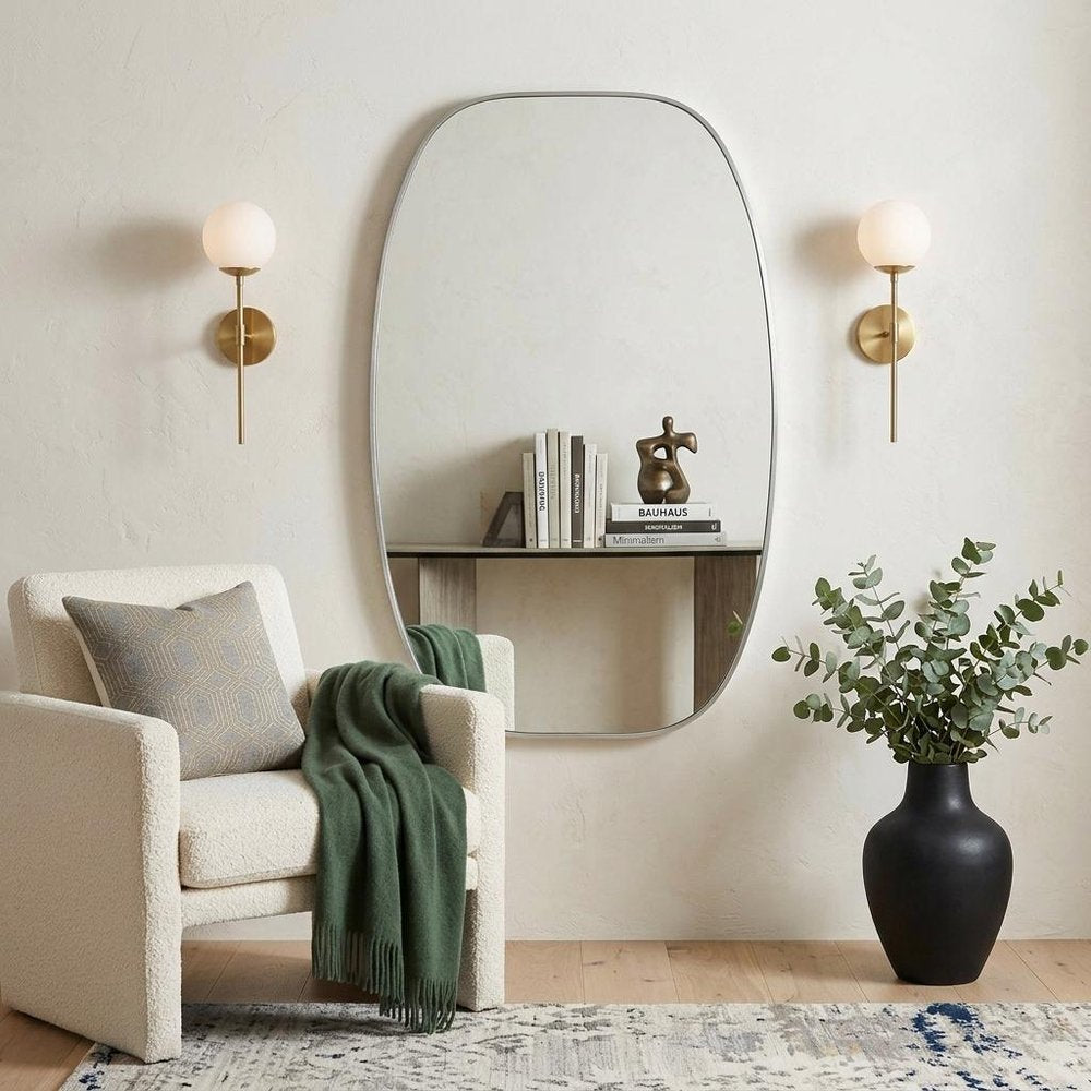 40" Silver Aluminum Oval Framed Bathroom Vanity Mirror