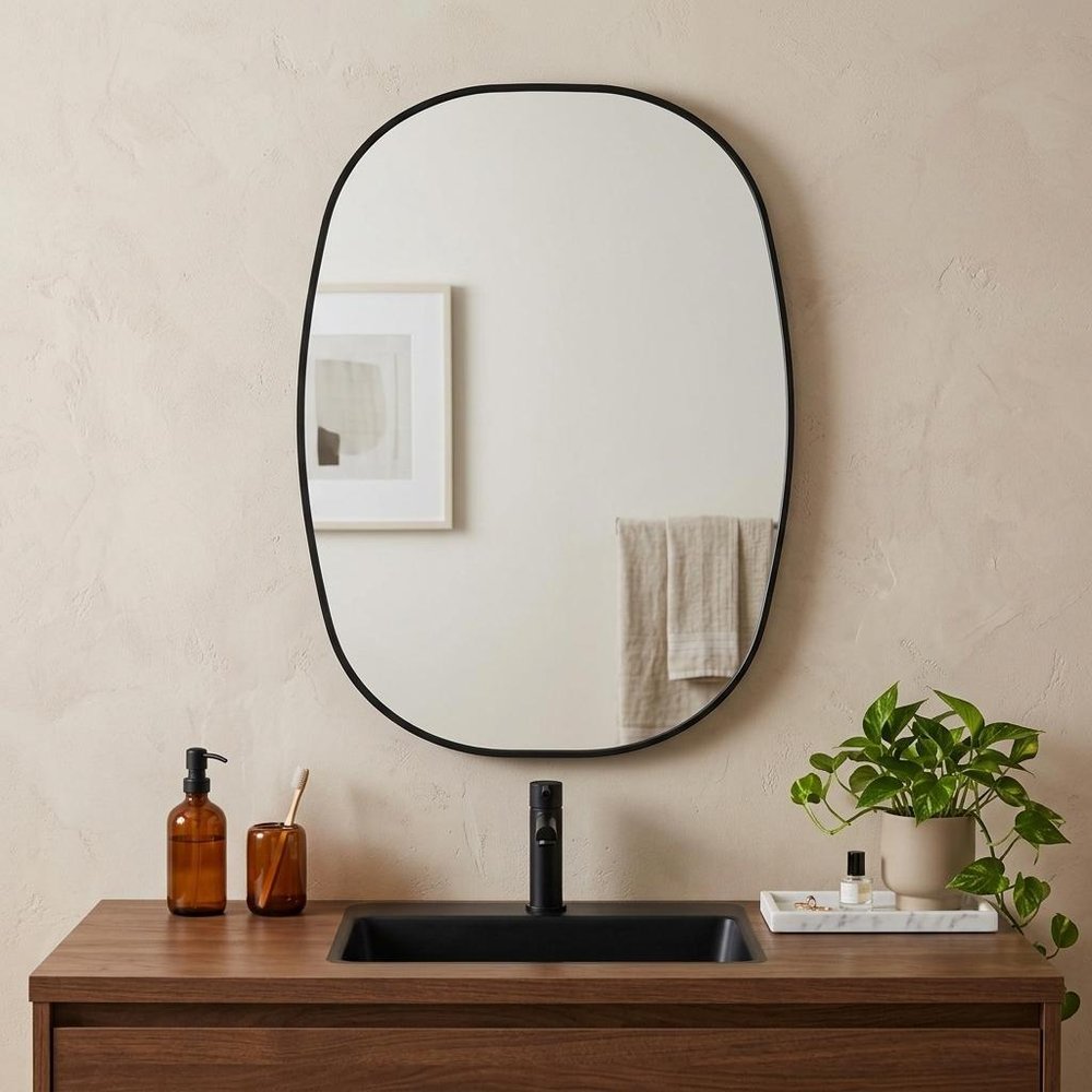 32" Black Aluminum Oval Framed Bathroom Vanity Mirror