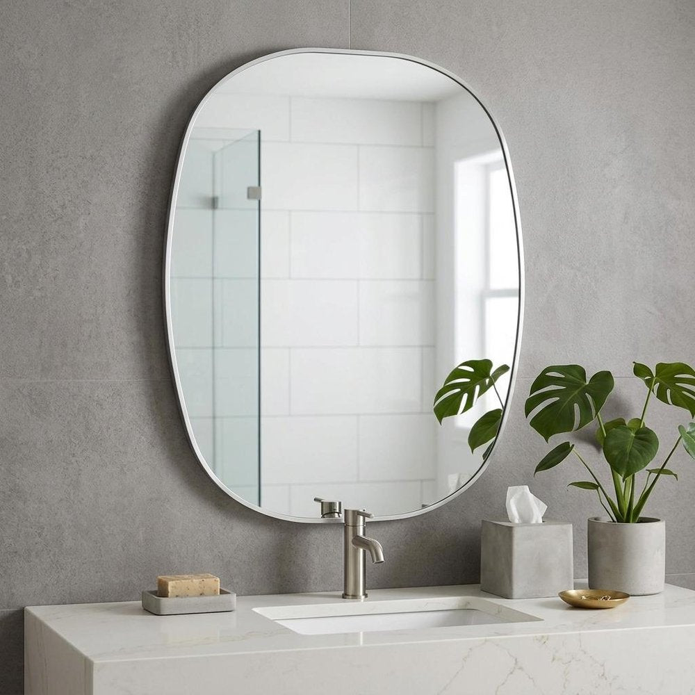 32" Black Aluminum Oval Framed Bathroom Vanity Mirror